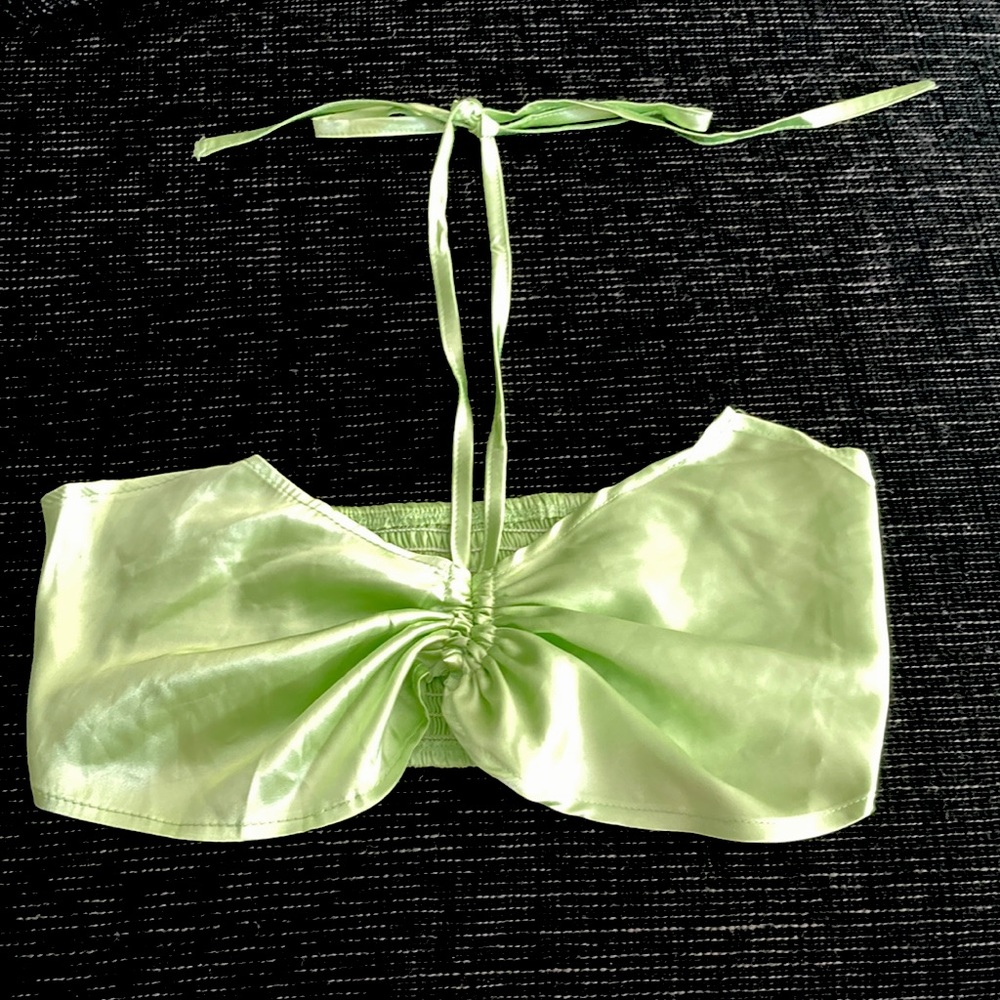 Green silky cropped halter top - Picture 1 of 4